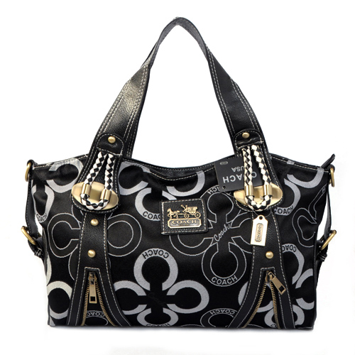 Coach Logo Monogram Medium Black Totes EJN - Click Image to Close